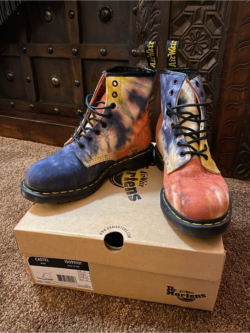 Dr. Martens Multicolor Acid Tie-Dye 8-Eye Leather Boots *RARE*